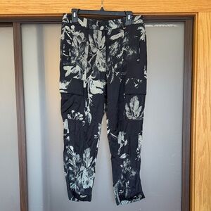 Donna Karan Collection Satin Floral Black Cargo Pants